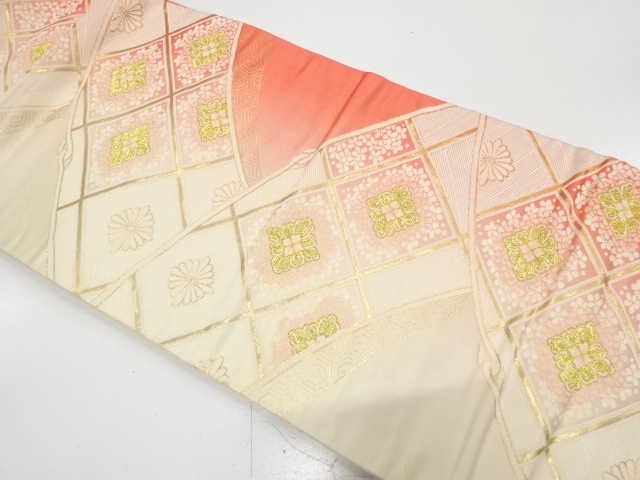 アンティーク　斜め格子に花菱模様織り出し袋帯（材料）